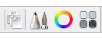 new page, brush type, colour and four squares ribbon