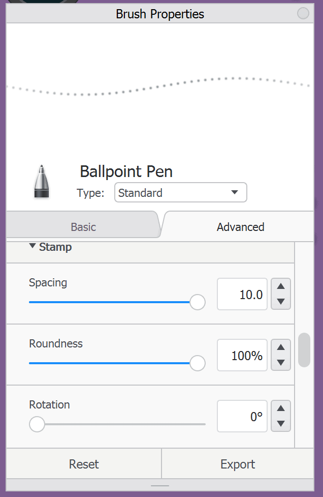 brush property details tab.