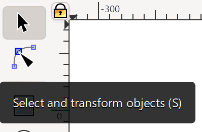 A screenshot of the Inkscape interface, the select took is selected.