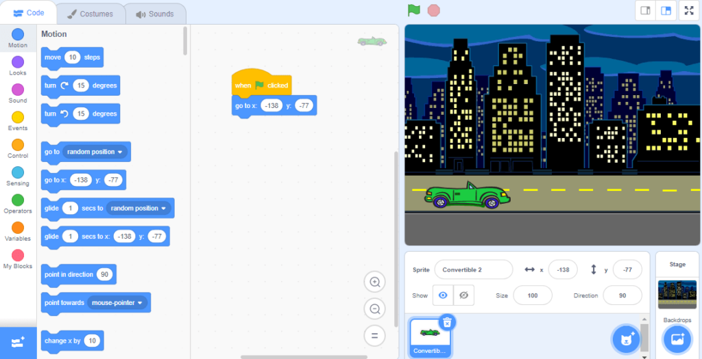 The motion block has been brought into the code editor field.