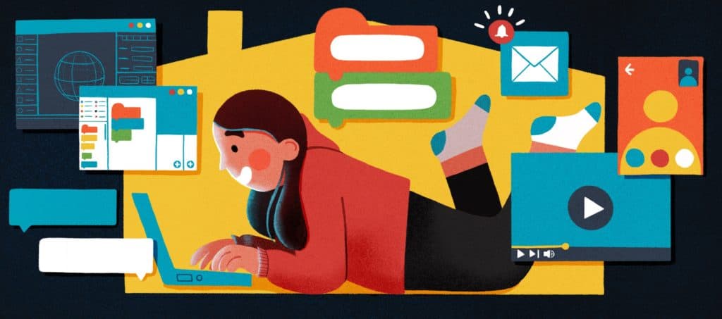 illustration of person using computer at home