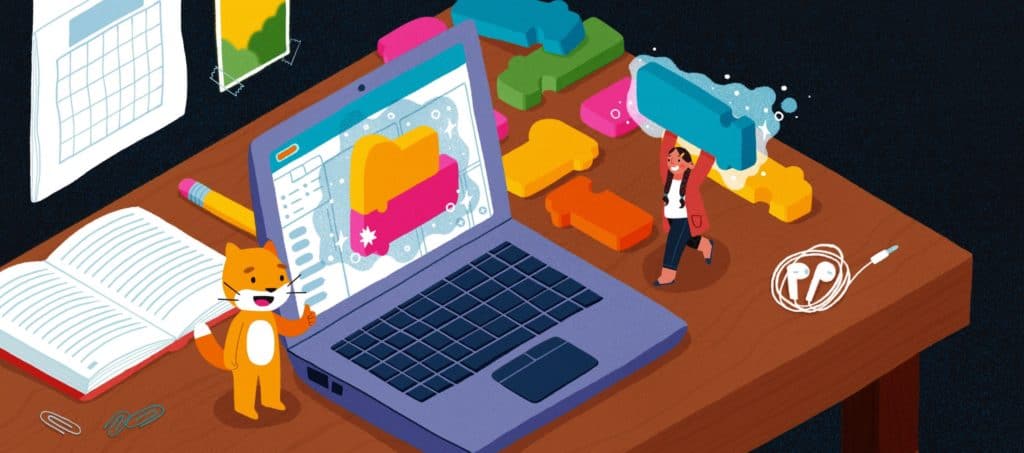 illustration of laptop with Scratch on display