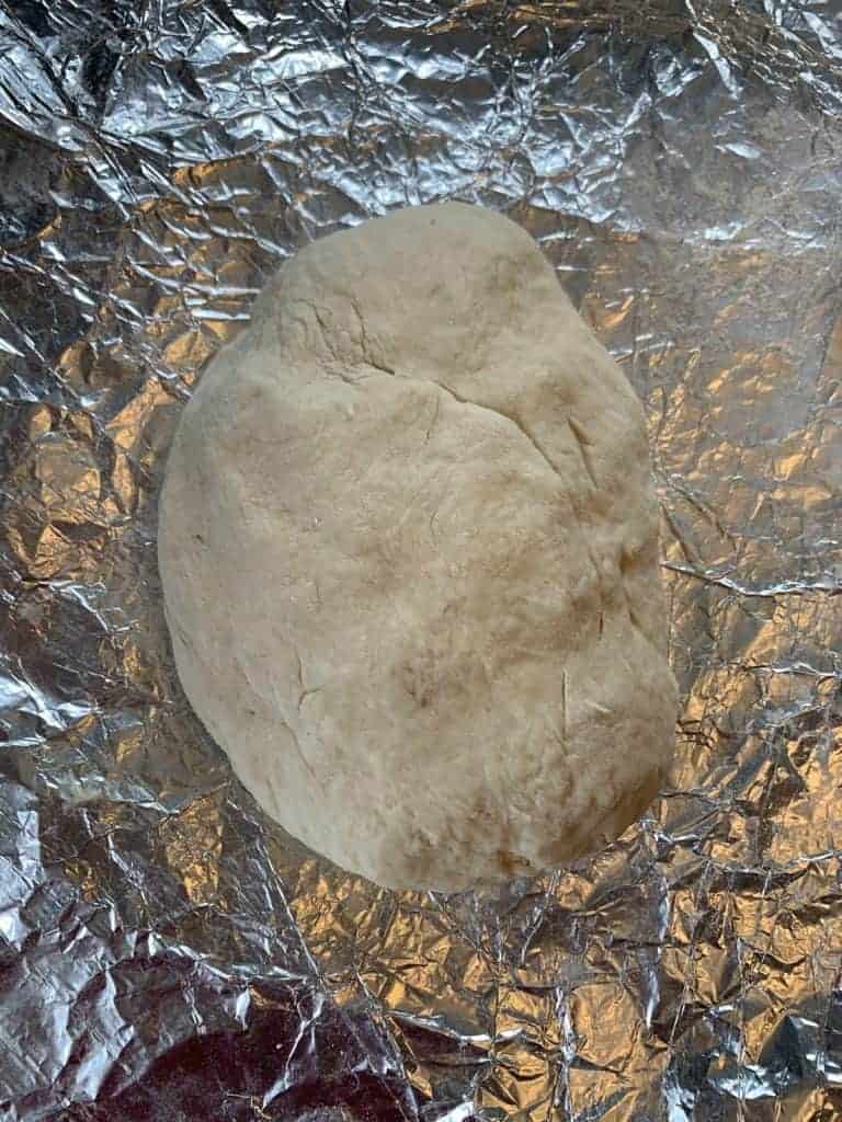 Dough on tin foil.