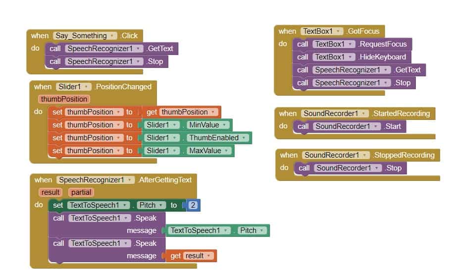 completed block code for the app