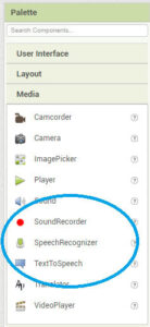 media tab with sound recorder, speech recognizer and text to speech circle
