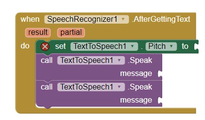 after getting text change the voice pitch and call on the text to speech to speak message
