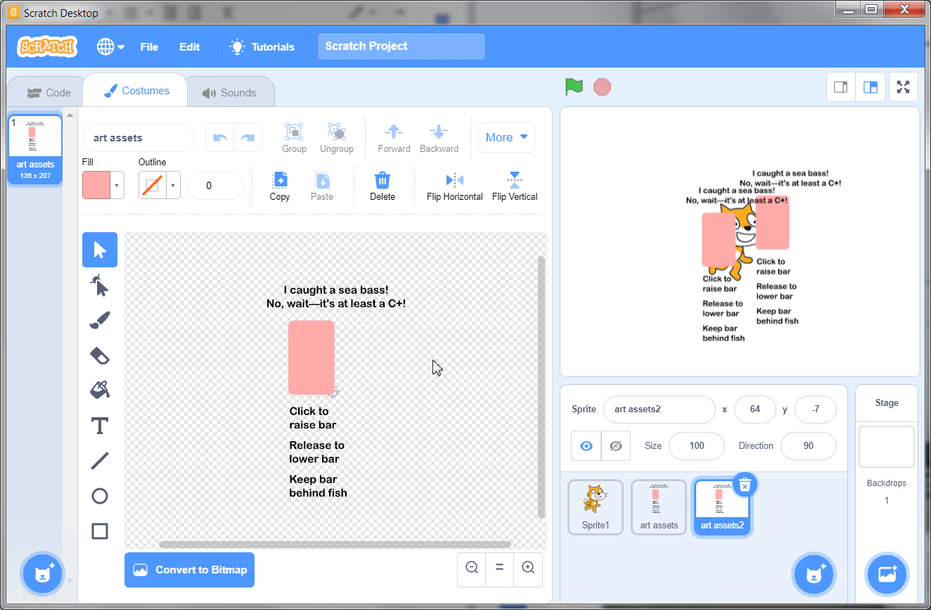 Content being removed from the vector uploaded to the scratch costumes.