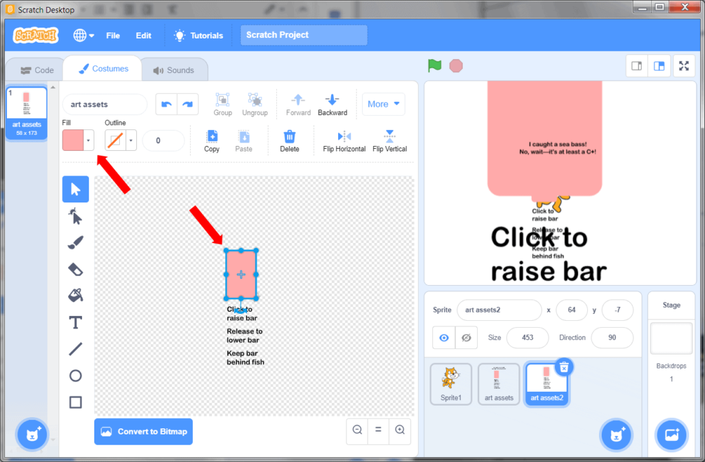 Fill tool in costume tab