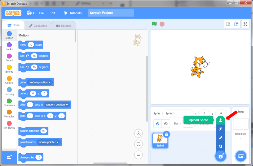 in the scratch UI, upload sprite selected