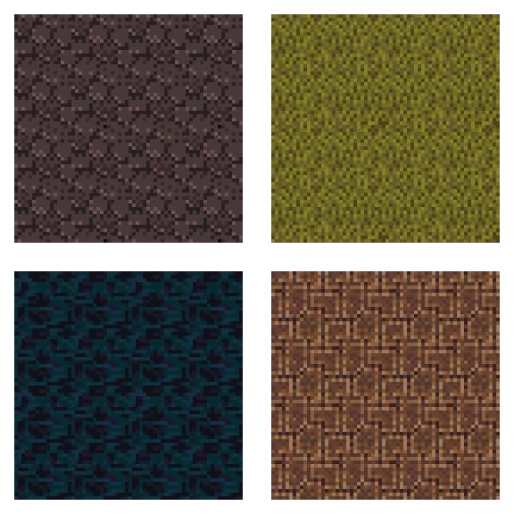 Seamless tiles of rocks, grass, water, and bricks from SNES.