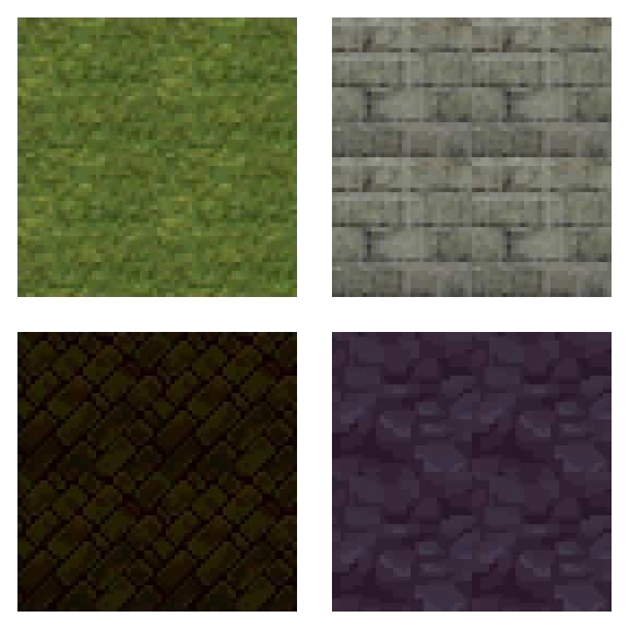 Seamless tiles of grass, bricks, tiles, and rocks from Playstation.