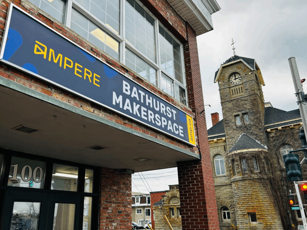 Bathurst Makerspace entrance and sign, with the Old Bathurst Post Office building in the background